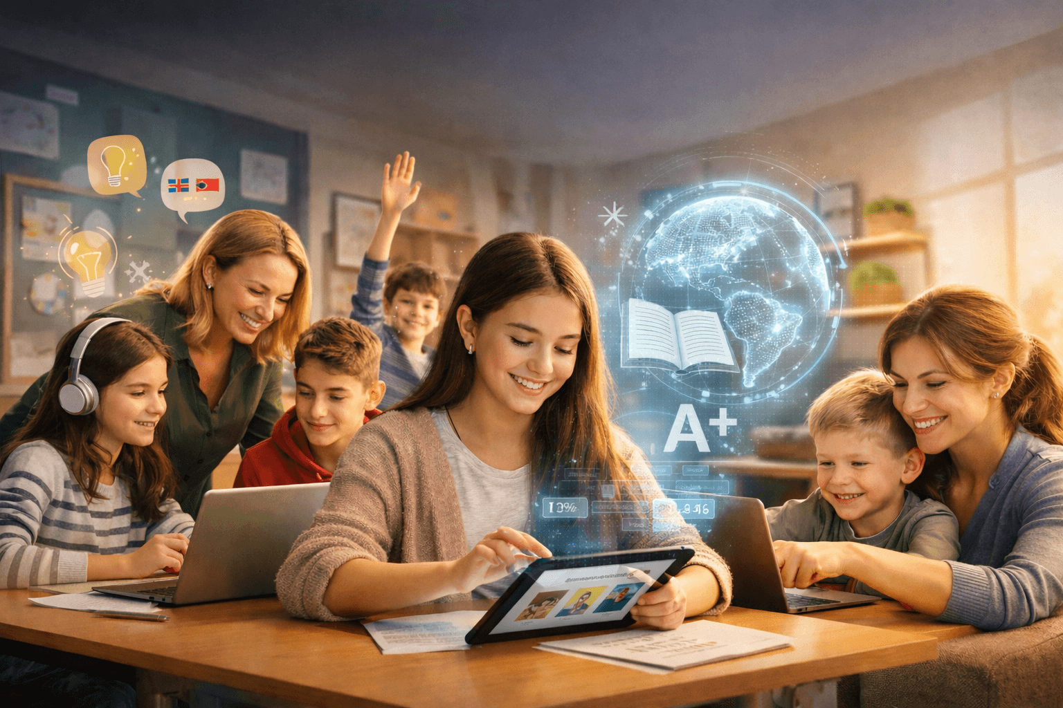 Illustration of a teacher and student using 321skole